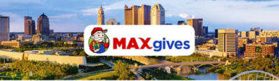 Max Gives logo with Columbus, Ohio city view in background