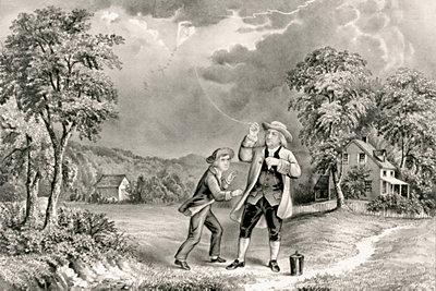 Benjamin Franklin Flies a Kite During at Thunderstorm, June 1752