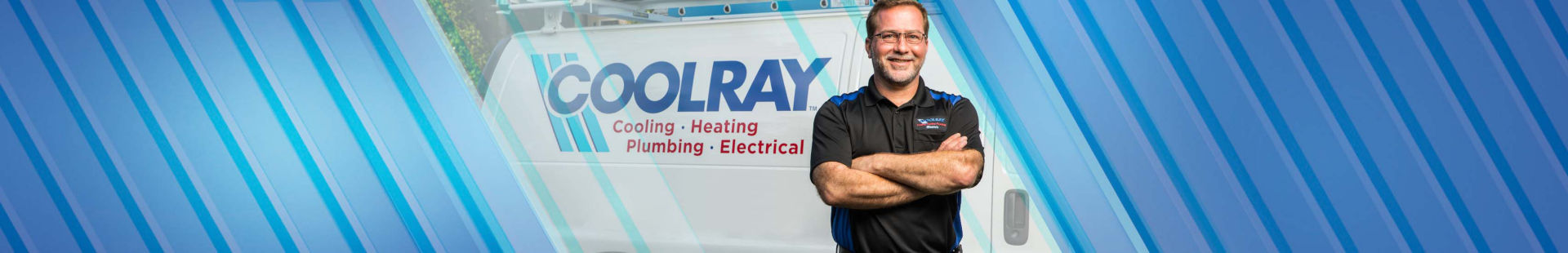 HVAC technician in front of a Coolray service vehicle