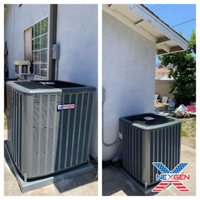 An AC unit connected to a building.