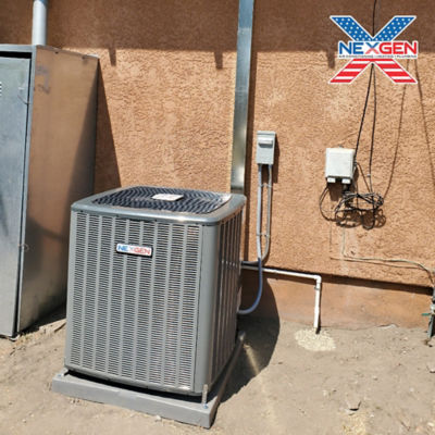 An AC unit connected to a home.