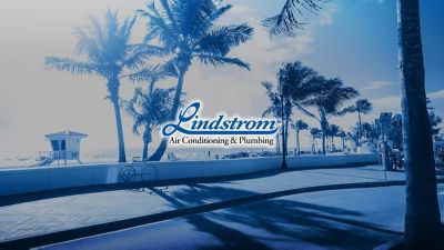 Port St. Lucie beachfront in blue tint with Lindstrom Logo 