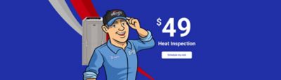 A cartoon Boothe's tech smiling next to $49 Heat Inspection