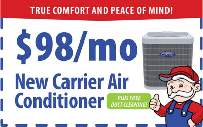 $750 off New Carrier Air Conditioner and Payments As Low As $98 / Month + FREE DUCT Cleaning valued at $599