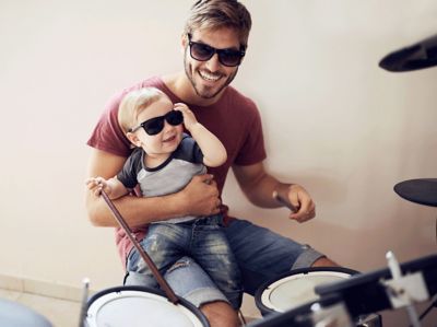 Dad and Baby Wearing Sunglasses