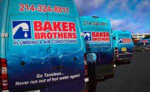 Back of Baker Brother vans lined up at headquarters