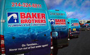 Back of Baker Brother vans lined up at headquarters