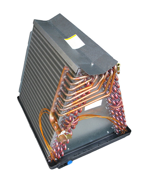 A closeup image of an evaporator coil