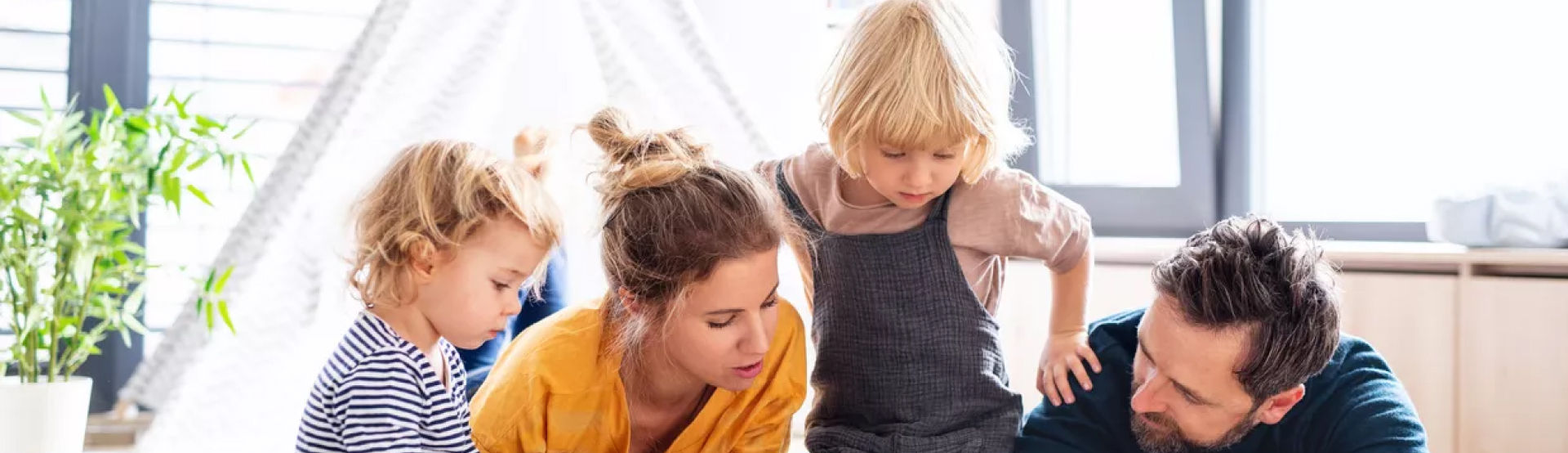 A family looking at something