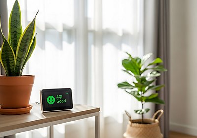 Inside home table with plants and clean air