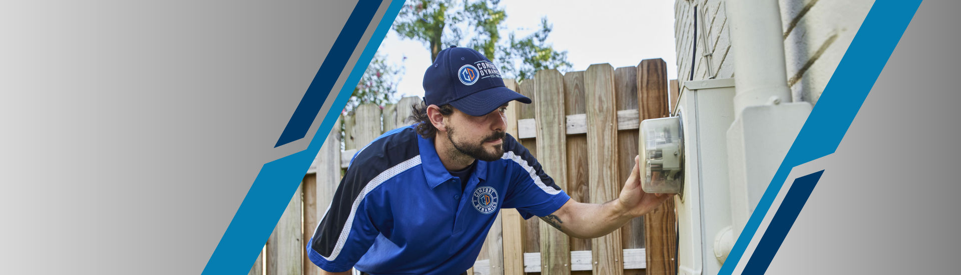 a person wearing a blue hat and blue shirt