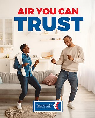 air your can trust with donovan logo and couple dancing