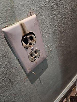 A burnt electrical outlet