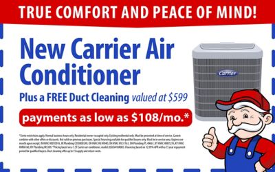 New Carrier AC $108/mo Plus FREE Duct Cleaning