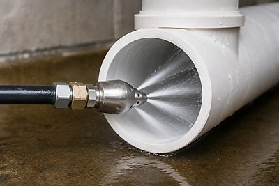 Hydrojetting a PVC pipe with water