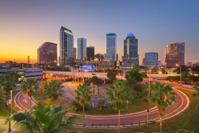 Tampa florida skyline at sunset
