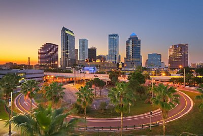 Tampa florida skyline at sunset