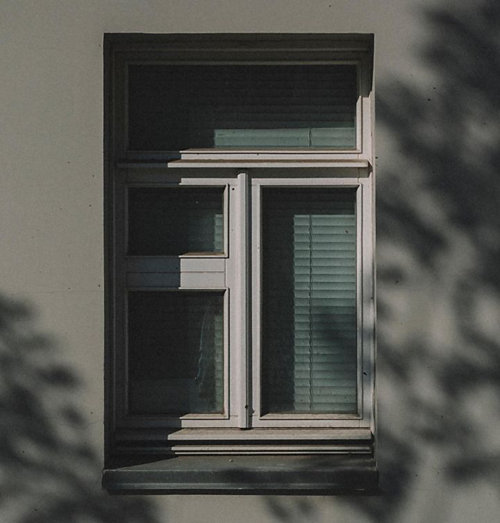 A window with blinds on it