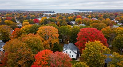 Severna Park, Maryland aerial shot with autumn trees