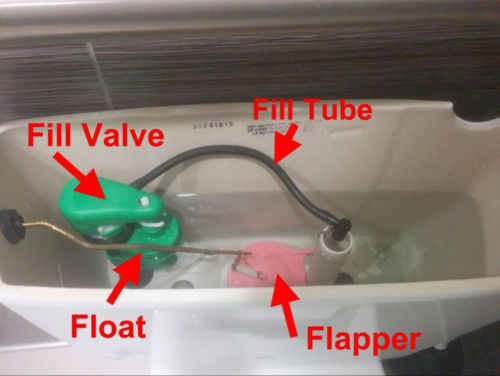 Components of the inside of a toilet 