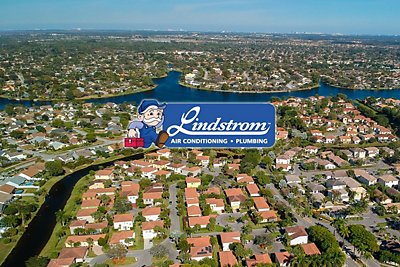 Port St. Lucie beachfront in blue tint with Lindstrom Logo 