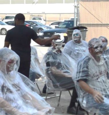 Employee getting pie in face