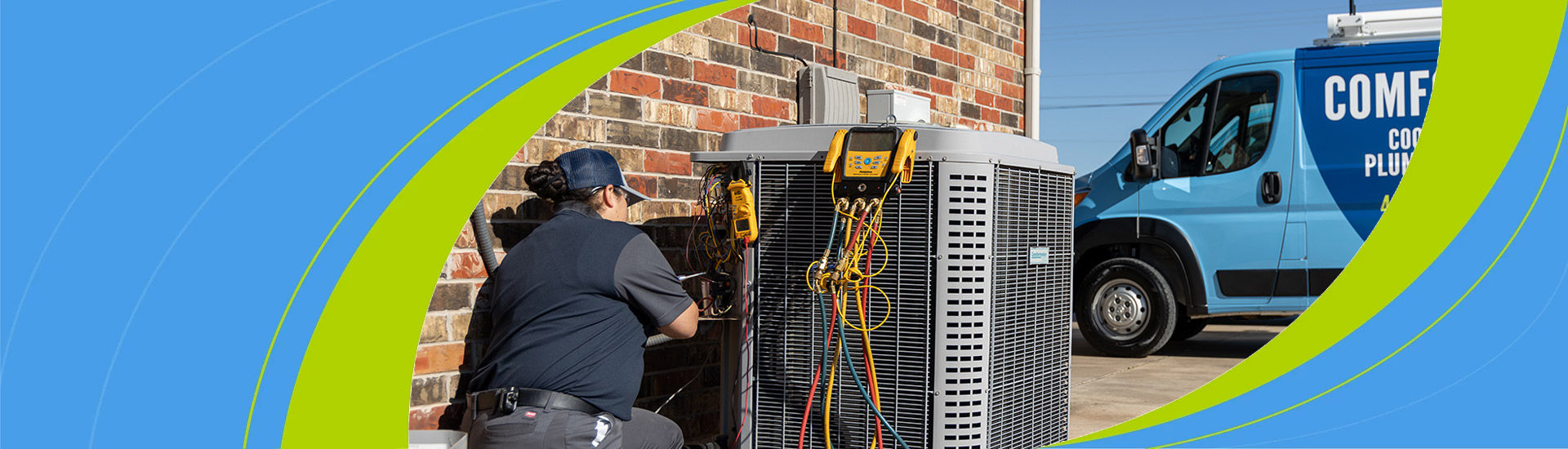 HVAC tech repairing a heating and cooling system at an Edmond, OK home