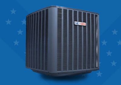 AC Condenser unit on a blue background