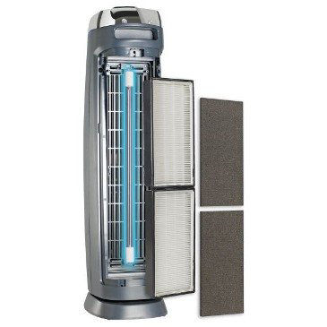 Air filter with store uv light