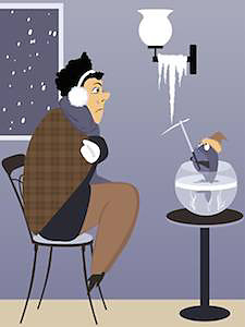 Cartoon of person freezing inside their house