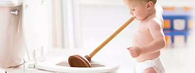 Baby using a plunger - Williams Comfort Air Heating, Cooling, Plumbing & More