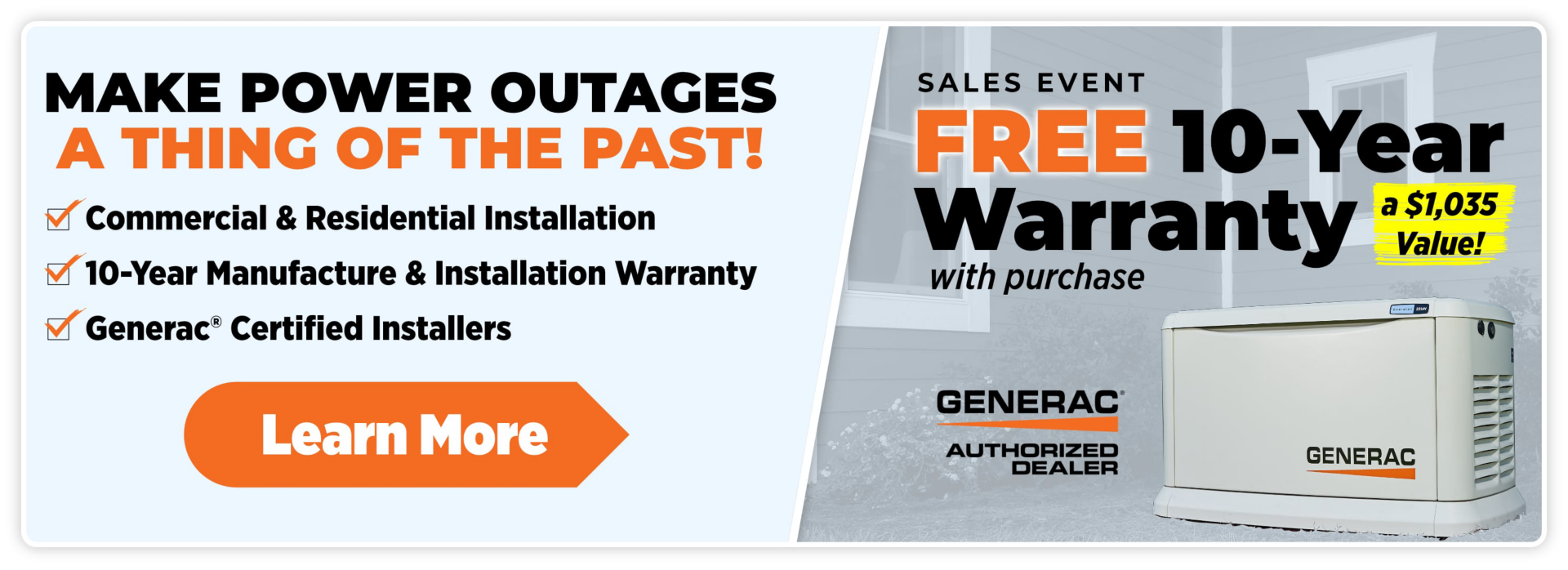 Free 10 Year Warranty on a Whole-Home Backup Generator