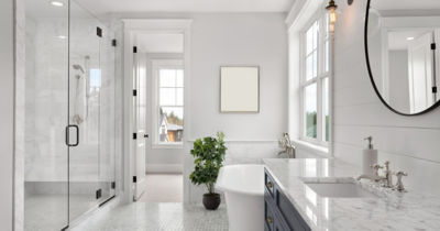 New luxury home bathroom white with natural light