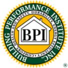 A building performance institute logo with a house in the background.