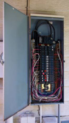 Breaker panel with door open