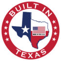 illustration of state of Texas outline with the phrase "Built in Texas" surrounding the state