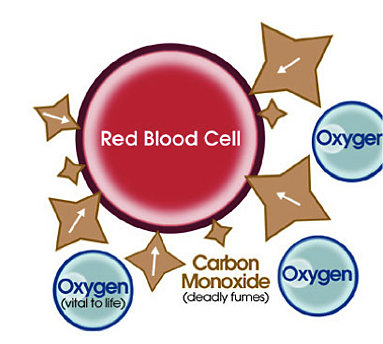 Carbon Monoxide effects on blood oxygen diagram