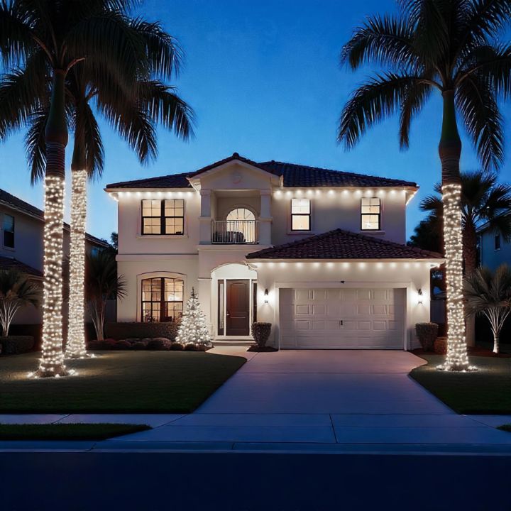 A home decorated with lights by Twinkle Today
