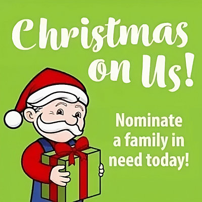 Christmas On Us Nominate a Family Today Max Holding a Gift