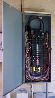Circuit breaker panel with cover open
