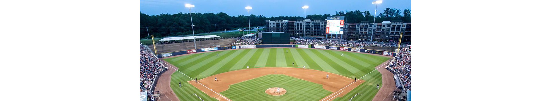 Coolray Field behind homeplate at night