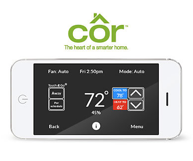 Cor thermostat display showing on smartphone