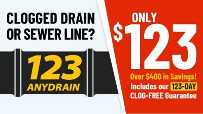 Clogged drain or sewer line? Only $123 and includes 123-day clog-free guarantee