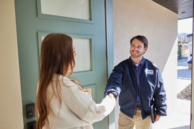 Customer welcoming tech at front door