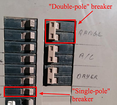 Double-pole breaker above a Single-pole breaker in panel