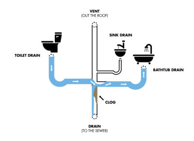 Diagram of clog in bathroom drain