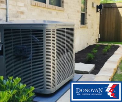 Energy-efficient heat pump in a backyard