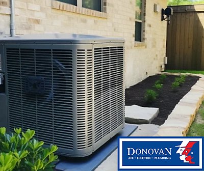 Energy-efficient heat pump in a backyard