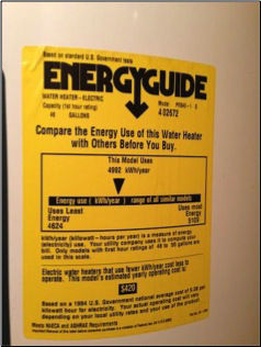 Energy Guide label on water heater