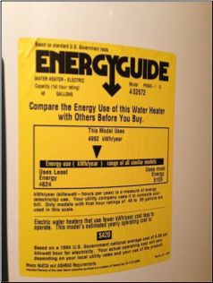 Energy Guide label on water heater